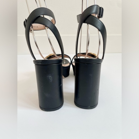 Gucci Marmont GG Platform Sandals EU 37 US 7 Black Leather Block High Heel - Picture 11 of 14